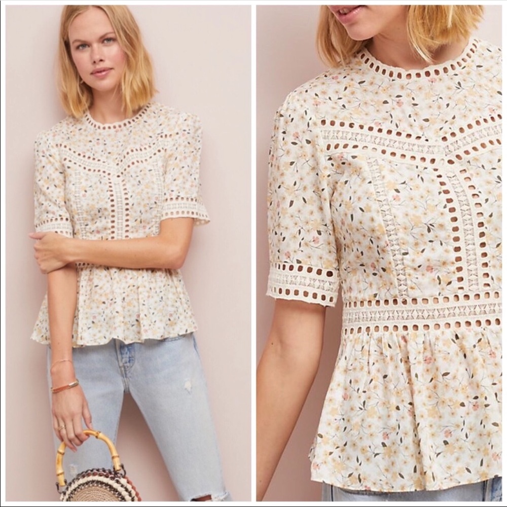 🆕NWT Anthropologie floral peplum crochet blouse
